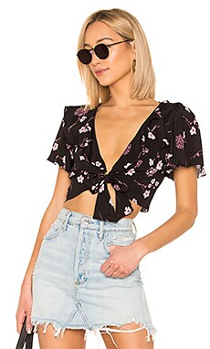 

Укороченный топ night garden tie - MINKPINK, Черный, В цветочек