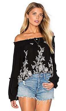 MISA Los Angeles Noor Top in Black Embroidered | REVOLVE