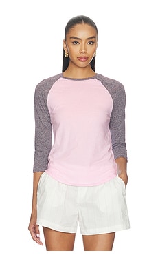 Revolve Michael Lauren x REVOLVE Katya Raglan 3/4 Sleeve Tee in Baby Pink & Grey from Revolve.com