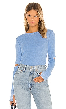 Michael Lauren Solomon Long Sleeve Fitted Tee with Elbow Slits in Sky ...