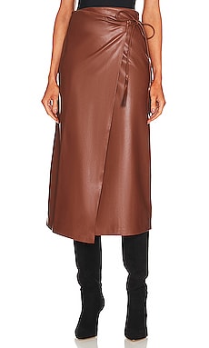 Faux Leather Tie Wrap Midi Skirt