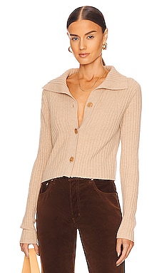 Moussy Vintage Collar Cropped Cardigan in Beige