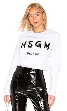 MSGM Brush Strokes Logo Sweatshirt in White | REVOLVE