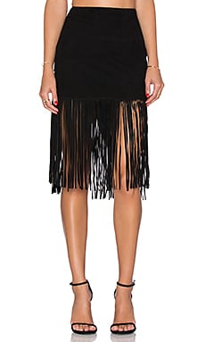 revolve black fringe skirt