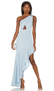 Oliviara One Shoulder Sequin Maxi Dress In Baby Blue