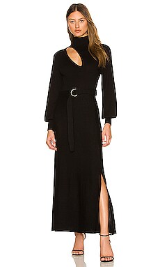 Aga Knit Mock Neck Long Sleeve Midi Dress with Cutout & Belt NICHOLAS $395 