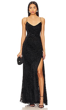 Daudy Tie Back Lace Maxi Dress in Jet Black Lace