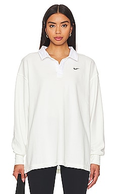 Nike Sportswear Essential Long Sleeve Polo in Sail & Black from Revolve.com