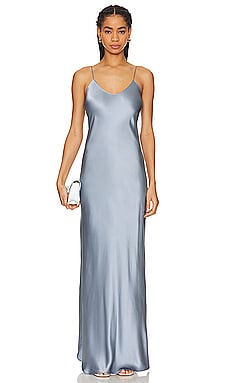 Shona Joy La Lune Ruched Bodice Midi Dress in Blue Smoke