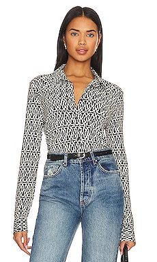 L'AGENCE Tyler Silk Blouse in Black Multi Grunge Chain