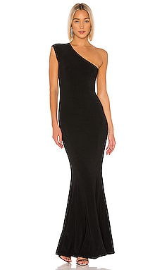 Norma Kamali One Shoulder Fishtail Gown in Black | REVOLVE
