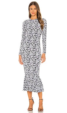 Norma Kamali Long Sleeve Crew Fishtail Dress in Chevron Zebra | REVOLVE