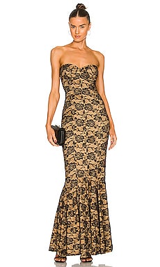 Norma Kamali Corset Gown in Black Roses & Nude | REVOLVE