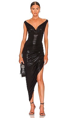 Zero Off-The-Shoulder Dress black wet-look Fashion Dresses Off-The-Shoulder Dresses 