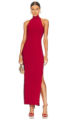 Product image of Norma Kamali Halter Turtleneck Side Slit Gown. Click to view full details