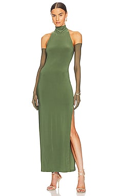 Product image of Norma Kamali Halter Turtle Side Slit Gown. Click to view full details
