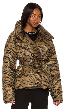 Norma Kamali Sleeping Bag Short Coat in Brown Tiger | REVOLVE