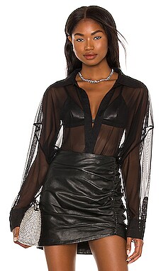 norma kamali oversized boyfriend shirt bodysuit