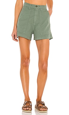 MONROW Poplin Paperbag Shorts in Verde