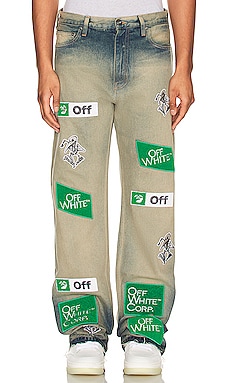 Product image of OFF-WHITE Diagonal Multilogo Relaxed Slim Jeans. Click to view full details