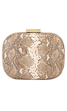 olga berg Payton Snake Print Rounded Clutch in Natural | REVOLVE