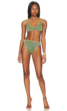 Oseree Sporty Bra 90's Bottom Bikini Set in Green