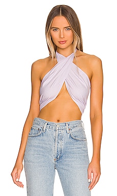 superdown Alondra Halter Wrap Top in Blue Scarf