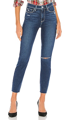 PAIGE Women's Hoxton Transcend Vintage Skinny Jeans - Knee Slit Distressed Ankle Jeans In Icy Blue