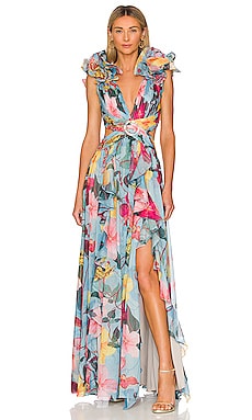 ROBE MAXI HIBISCUS FLUTTER SLEEVE PatBO