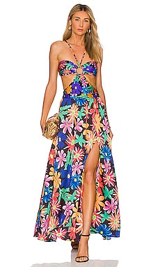 Camilla Gathered Cut Out Maxi Dress in Octopia