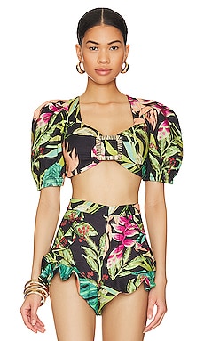 Product image of PatBO Tropicalia Puff Sleeve Crop Top. Click to view full details