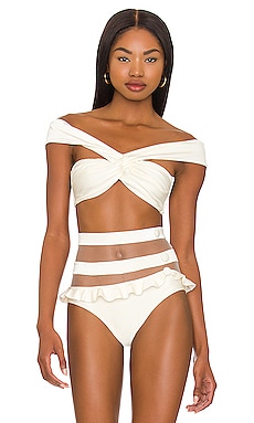 Off-the-Shoulder Bikini Top PatBO $135 