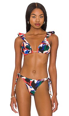 PatBO Protea Ruffle String Bikini Top in Poppy REVOLVE