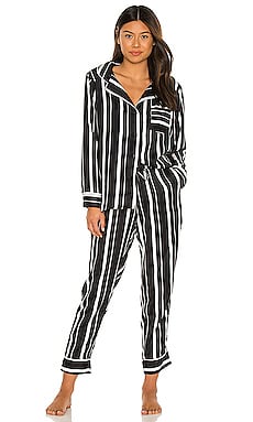 Plush Silky Striped PJ Set in Black & White