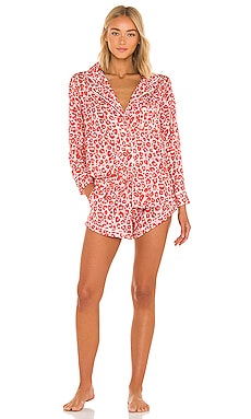 X REVOLVE Long Sleeve Top and Short Pajama Set Plush $85 