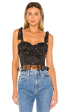 OW Collection Rosette Bustier Top in Black Caviar