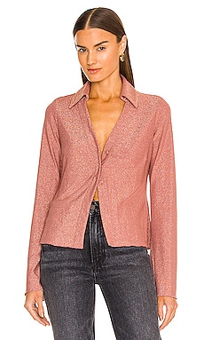 PISTOLA Aleah Long Sleeve Collared Top in Rose Shimmer