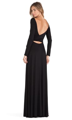 NICHOLAS Lura Plunge Neck Long Sleeve Gown in Black