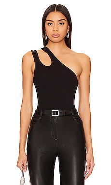 SPANX Suit Yourself Ribbed One Shoulder Bodysuit in Classic Black