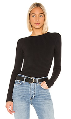 RE/DONE Ribbed Long Sleeve Bodysuit in Black | REVOLVE