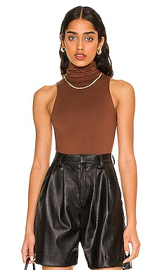 RE ONA Turtleneck Sleeveless Bodysuit in Chocolate