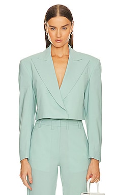 DANIELLE GUIZIO Feathered Double Breasted Cropped Blazer