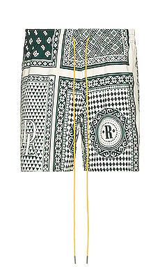 Rhude Card Print Swim Trunk in Green & White | REVOLVE