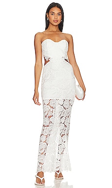 V. Chapman Capulet Midi Dress in White Chantilly Lace