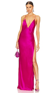 Pink Double Slit Dress, Pink Silk Dress, Double Slit Maxi Dress