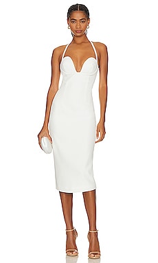 Alice + Olivia Evia Fitted Spaghetti Strap Dress in Soft White