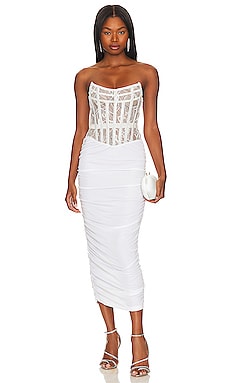 V. Chapman Capulet Midi Dress in White Chantilly Lace