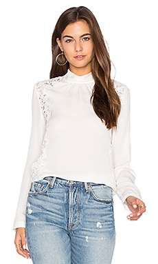 Rebecca Taylor Long Sleeve Georgette & Lace Top in Chalk