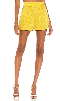 AMUR Lux High Waisted Pleated Short in Yellow Ikat