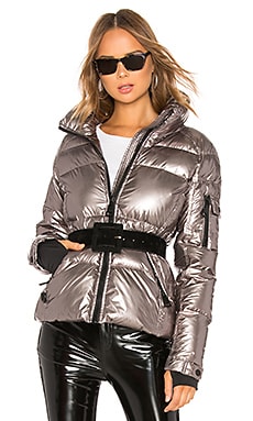Sam. Women's Bungalow Glossy Cropped Puffer Jacket - Silver - Size XL